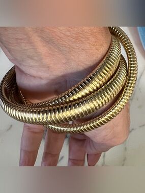 Gold-Tone Intertwined 3 Row Bracelet - Women Size 8